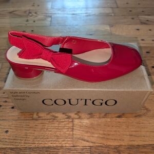 NIB Red Slingbacks w/ Bow & Chunky Heels